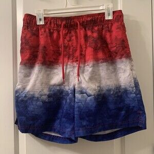 George Patriotic Red White Blue Swim Trunks Shorts w/Liner 1 Pc Size M 32-34